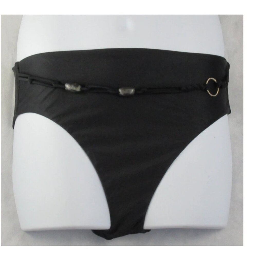 NWT Red Carter Women's High-Waisted Bikini Bottom Swimsuit, Black, Large / 10